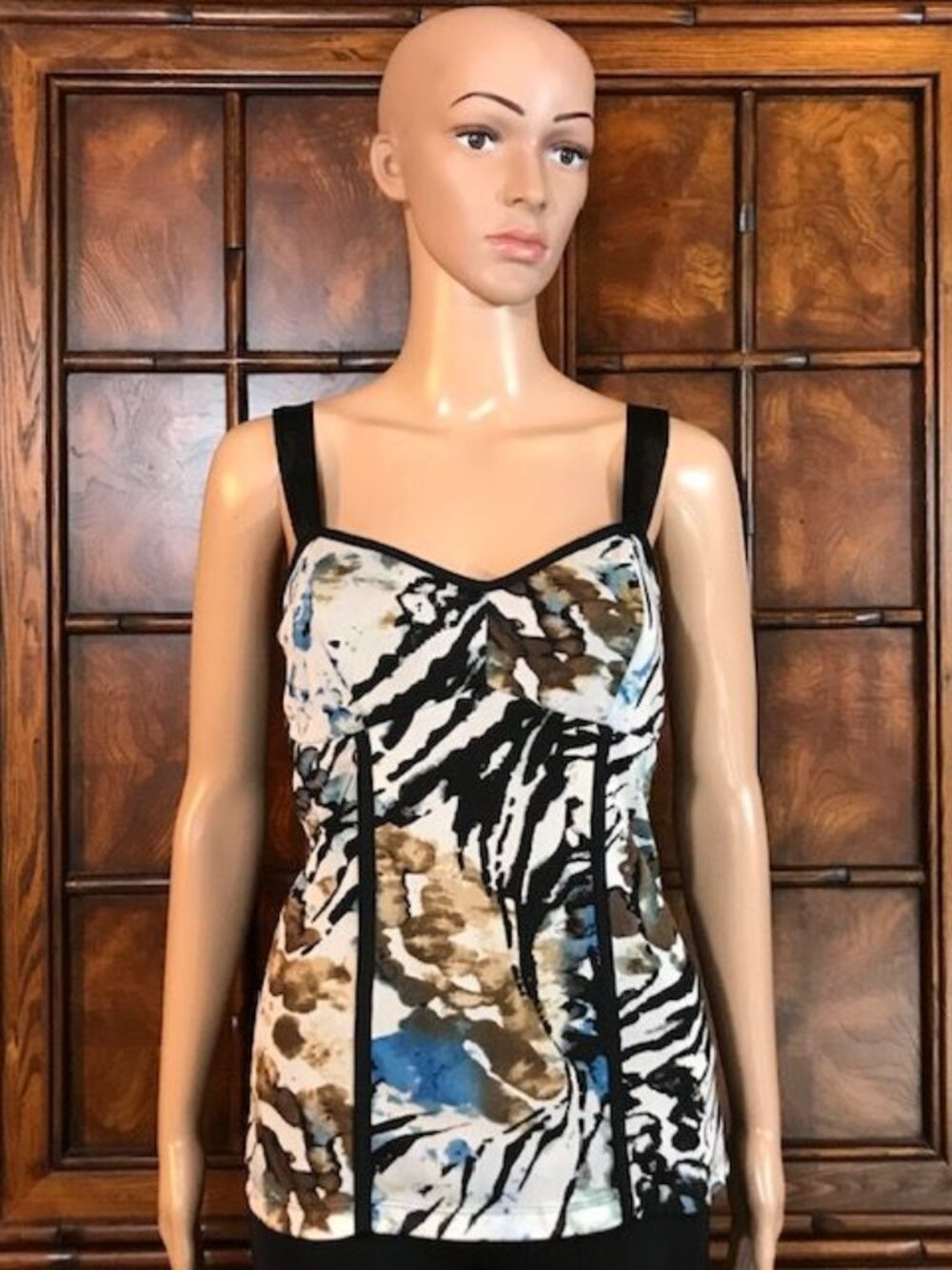 Nine West Urban Chic Corset Artisanal Animal Print Satin Strap Camisole